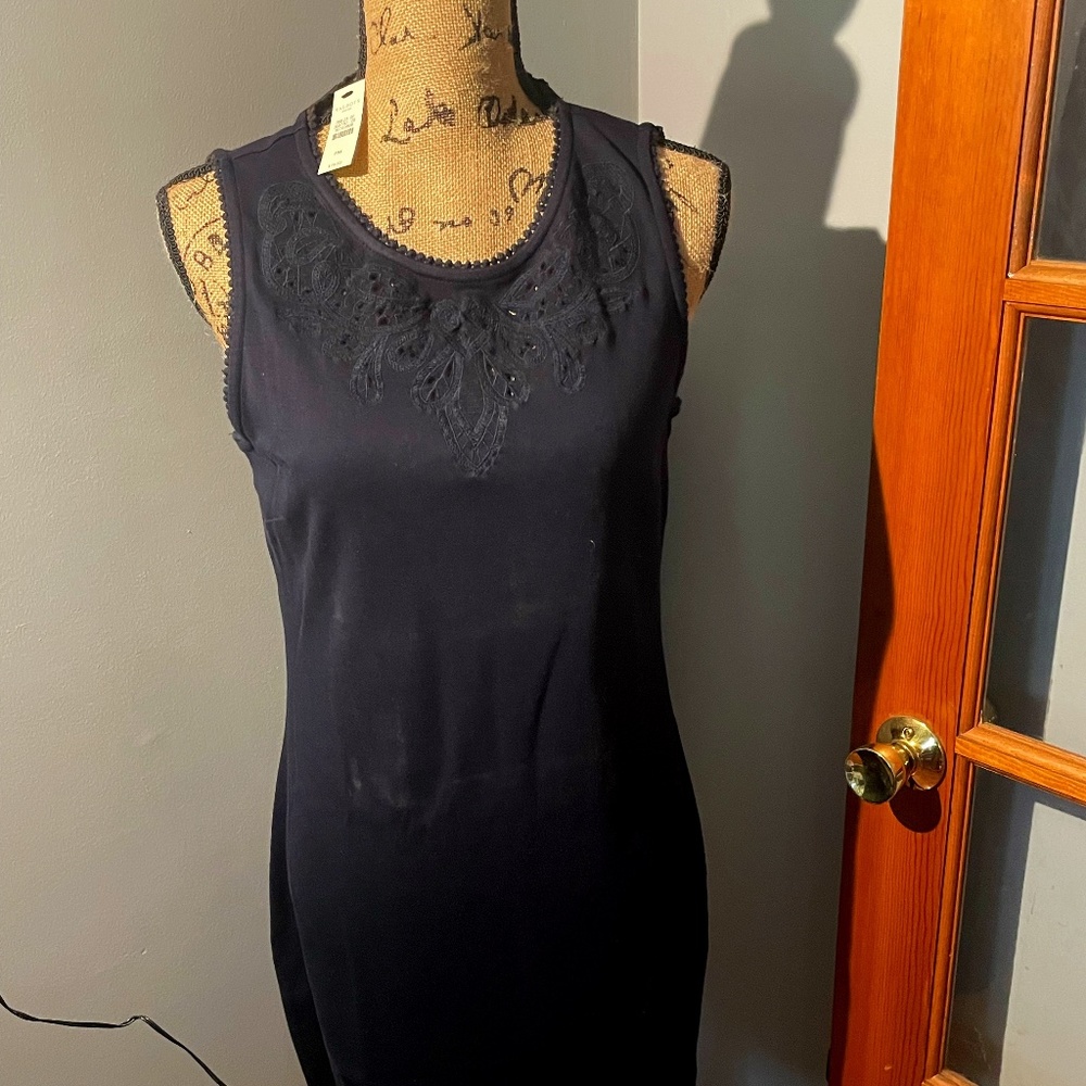 Talbots Navy Tank Dress with Decorative Neck